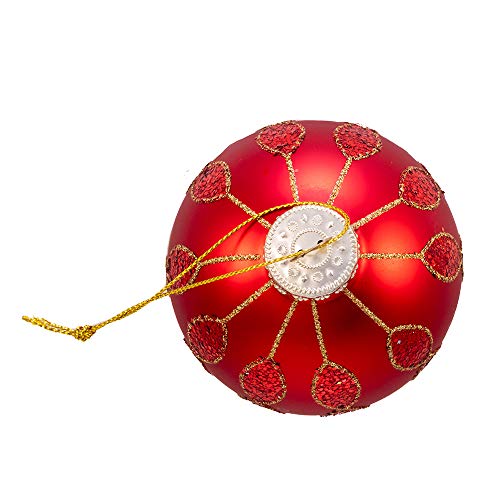Red Glitter Pattern Glass Ball Ornaments - 80MM Holiday Christmas Decorations, 6 Pack