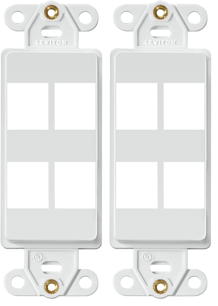 Leviton 4-Port QuickPort Decora Wallplate Insert, White (2-Pack)