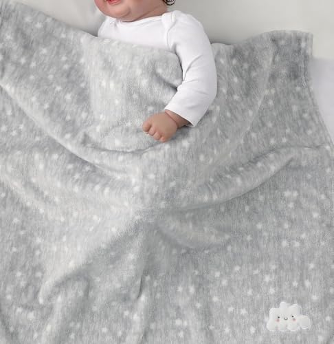 CREVENT 2-Piece Baby Blanket Set, 30x40 Flannel Fleece, Grey Cloud & Pink Sheep