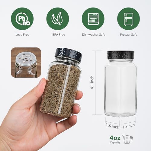 Black Lids 2pcs Square Glass Spice Jars 4 oz - Airtight Shaker Containers