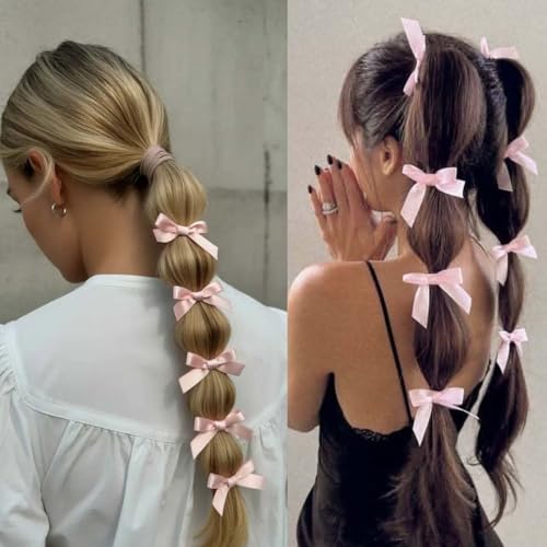 30Pcs Mini Pink Silk Satin Hair Bow Clips Small Bowknot Barrettes