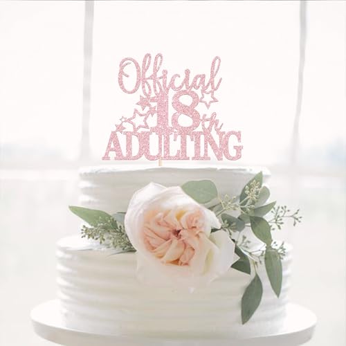 Official Adulting 18th Birthday Cake Topper Light Pink Glitter
