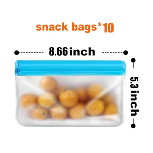 10 Pack Reusable Snack Bags - BPA-Free PEVA Food Storage