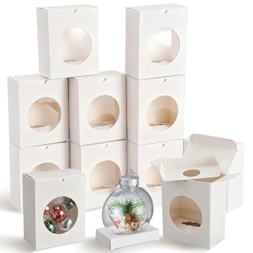 Christmas Ornament Gift Box Set - 20 Pack, 3.2 x 2 x 4.2 Inches, White, Transparent Window Design