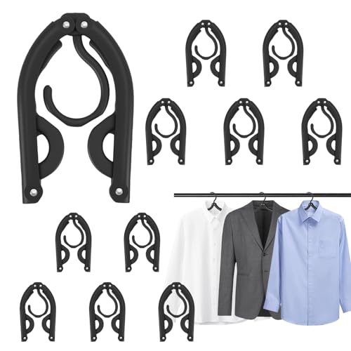 10 Pcs Black Foldable Travel Hangers - Adjustable & Portable