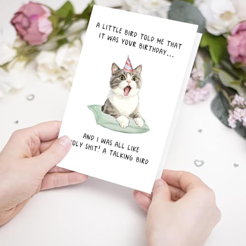 Cute Cat Birthday Card for All Ages - Blank Inside, 8x5.3in