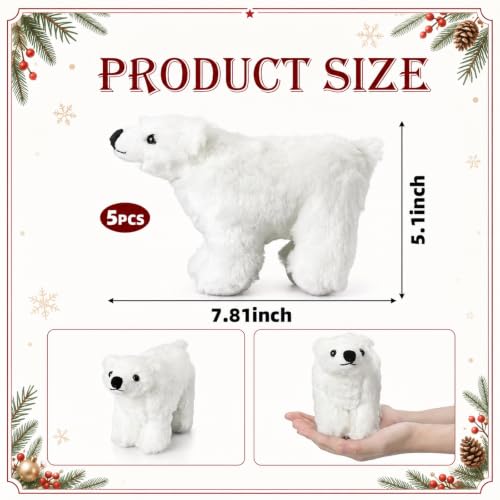 Large Christmas Polar Bear Ornaments Set - White Cuddly Animal Decorations, 5.12 x 7.87 Inches - Stand Included