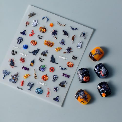 Sevgob 5D Embossed Halloween Nail Art Stickers Ghost Pumpkin Decals
