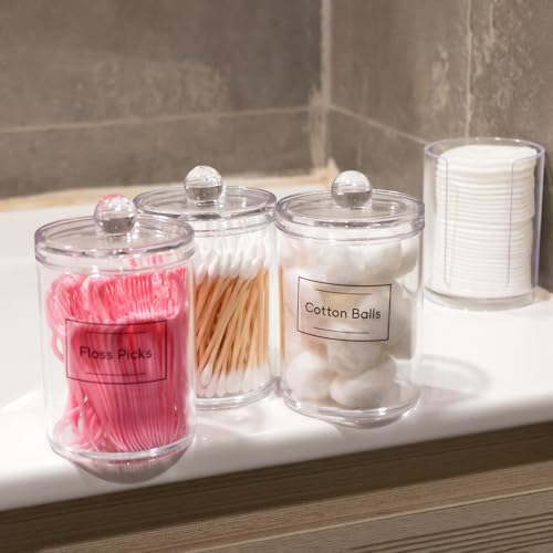 Aynoo 12 oz Acrylic Qtip Holder Dispenser Canister with Lid - Clear, Stackable Bathroom Organizer (1 Pack, 2.7 inches)