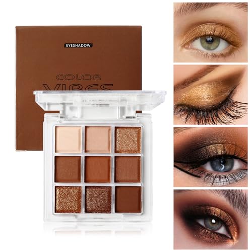 URQT Golden Caramel Eyeshadow Palette – 9 Warm Bronze & Nude Brown Shades