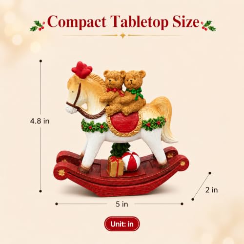 Bear Couple Christmas Figurine on Rocking Horse Decor