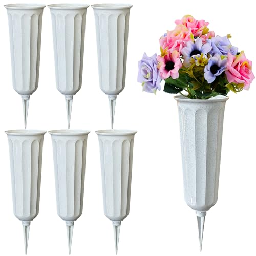 OTDCGI Memorial Cemetery Flower Vases with Stakes, Gray (Set of 6)