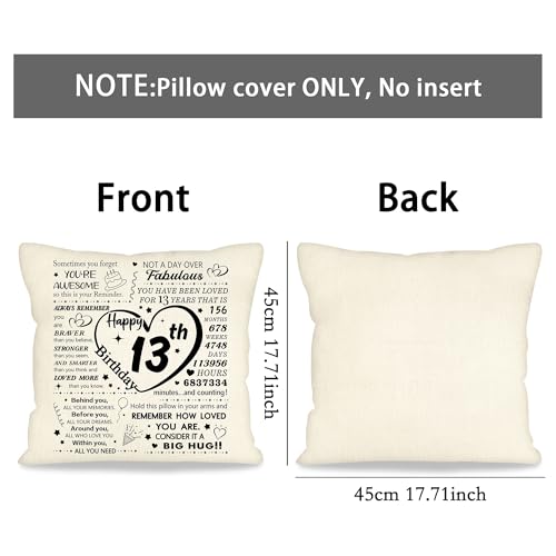 13th Birthday Gift Throw Pillow Cover - 18x18 Inch Inspirational Keepsake