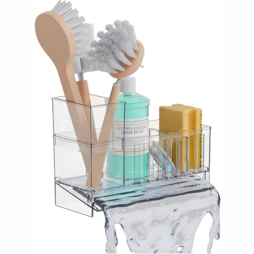 SuoXing Clear Sink Caddy & Sponge Holder - Self-Draining Organizer