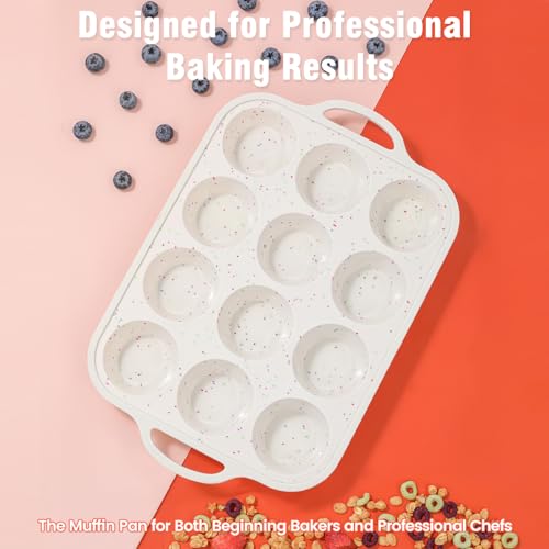 Fimary Silicone Muffin Pan - Nonstick 12-Cup Baking Mold