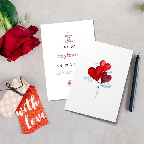 Romantic First Valentine's Day Card for Boyfriend - 8x5.3 inches
