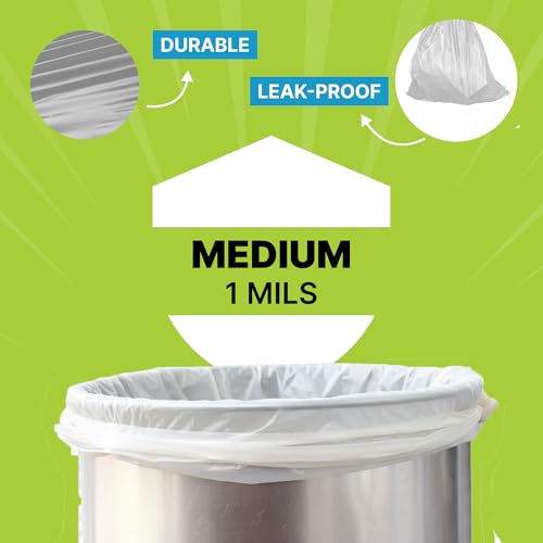 Melplas Medium Trash Bags, 17x18 Inches, 1 Mil Heavy-Duty, 100 Count