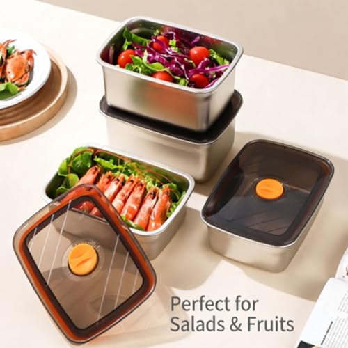 2-Piece Stainless Steel Deli Food Container Set with Leakproof Seal Lids