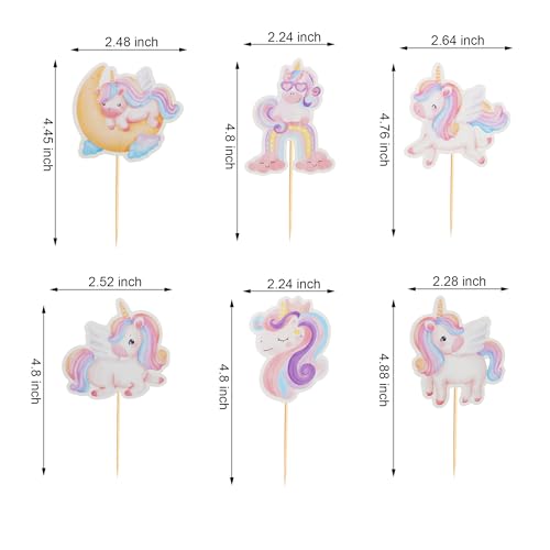 24Pcs Unicorn Cupcake Toppers - Rainbow Moon & Cloud Birthday Party Picks (Unicorn 2)