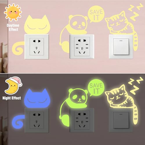 5-Pack Glow in the Dark Light Switch Stickers - Cat & Butterfly Designs