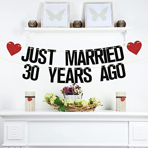 30th Wedding Anniversary Banner Black Red Glitter Party Decor
