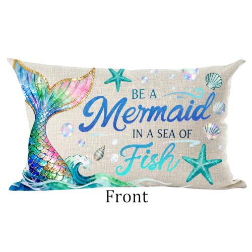 Mermaid Tail Lumbar Throw Pillow Cover, Nautical Beach Decor 12x20 In