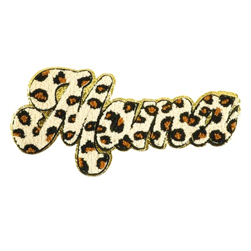 Mama Iron-On Patch - White Chenille with Gold Sequins