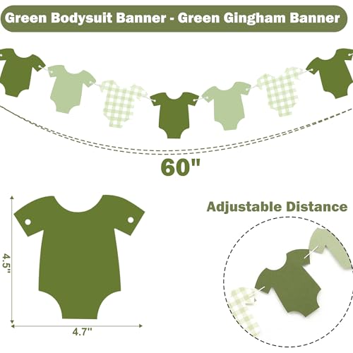 Green Gingham Baby Shower Banner with Bodysuit Garland