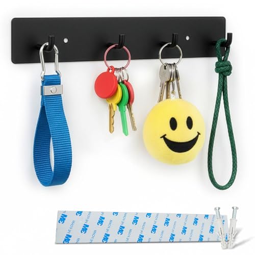 Wall-Mounted Key Holder Rack with 4 Hooks - Self-Adhesive Entryway Organizer