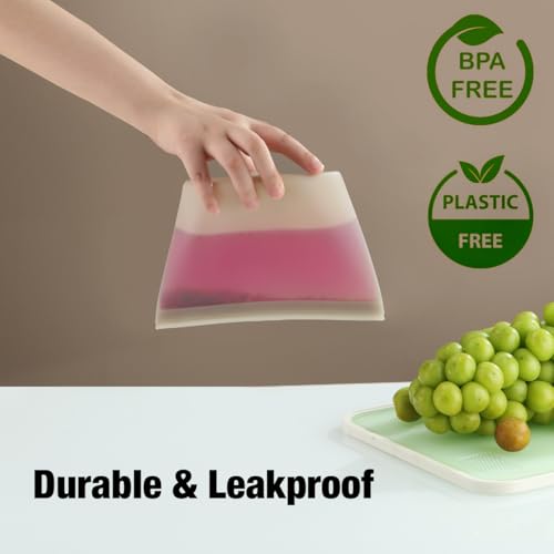 Emptycolor Reusable Silicone Food Storage Bags - 3 Pack Leakproof Zipper Bags