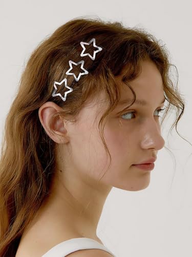 15Pcs Silver Star Hair Clips Metal Snap Barrettes Y2K Hair Accessories