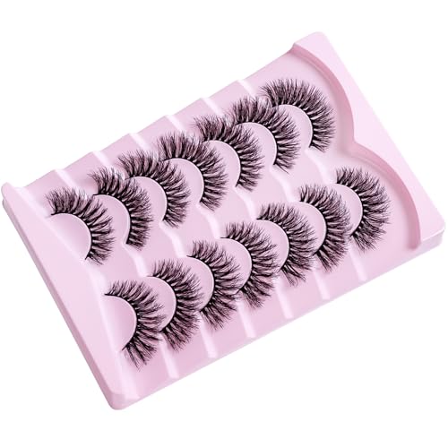 PAVONNE Cat Eye Wispy Faux Mink Lashes, 8D Fluffy 7 Pairs