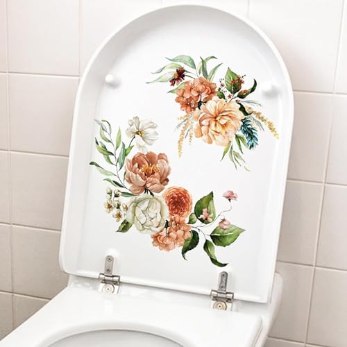 Self-Adhesive Waterproof Toilet Seat & Lid Decals Floral Bathroom Decor