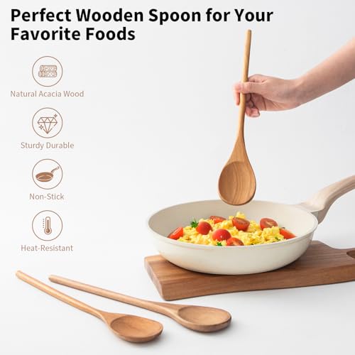 Natural Acacia Wooden Cooking Spoon - Heat Resistant & Ergonomic