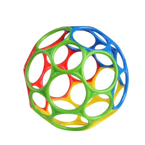 Bright Starts Oball Easy Grasp Classic Infant Toy - Yellow/Red/Blue, 4 Inch BPA-Free Baby Ball for Newborns & Toddlers