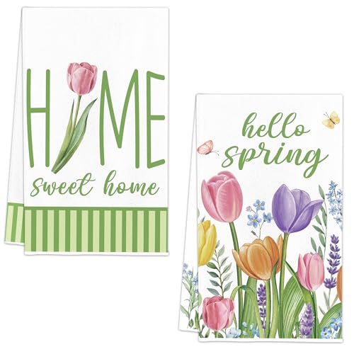Spring Tulips Kitchen Towels Set of 2 - 18x26 Inch Decorative Dish Towels
