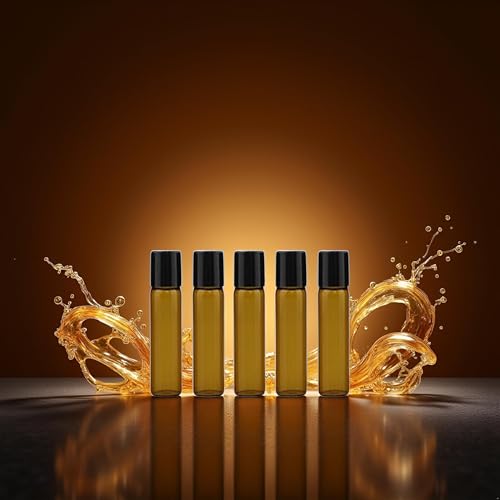 5ml Brown Glass Roll-On Bottles for Essential Oils - 5 Pack Refillable