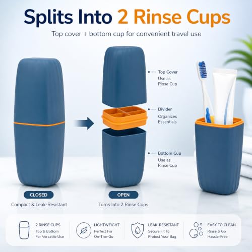 Portable Toothbrush Travel Case with Rinse Cup - 2-in-1 Oral Care Holder