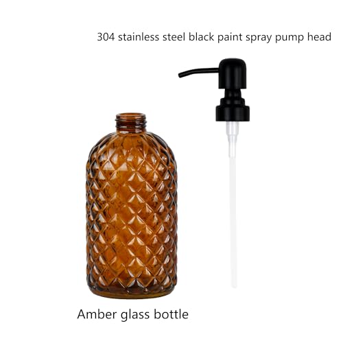 12oz Amber Glass Soap Dispenser with Rustproof Black Stainless Pump