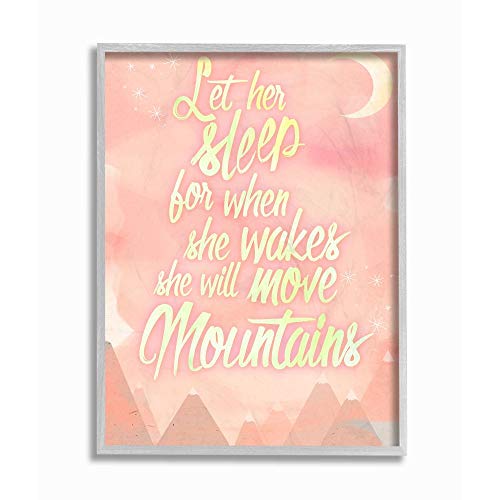 Stupell Industries Let Her Sleep Pink Water Color Mountains Grey Framed Wall Art, 11x14, Design by Artist Kimberly Glover