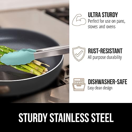 GORILLA GRIP Stainless Steel Kitchen Tongs Set, Mint - 9" & 12"