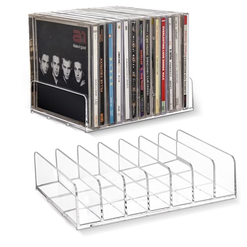 Clear Acrylic CD Organizer Rack 2-Pack Holds 28 Jewel Cases Media Storage
