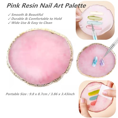 FULINJOY Resin Nail Art Palette and 5 Pcs Double-Ended Nail Brushes Set