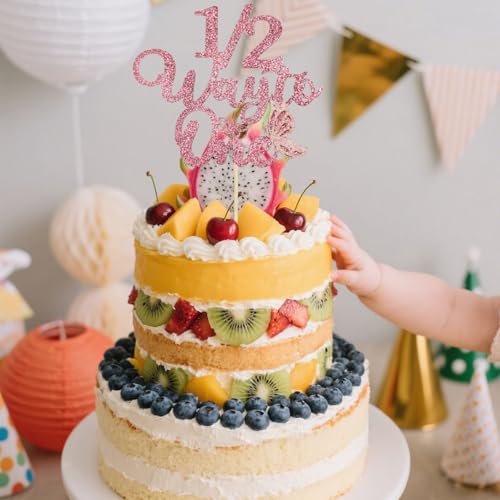 Pink Butterfly Cake Topper - 6-Month Birthday Celebration Decoration