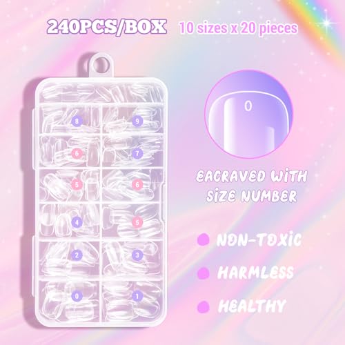 Krofaue Kids Fake Nails 240pcs Clear Press On Nails Short Oval