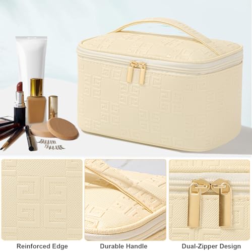 Meiyuuo Travel Makeup Bag PU Leather Waterproof Cosmetic Pouch with Brush Holder