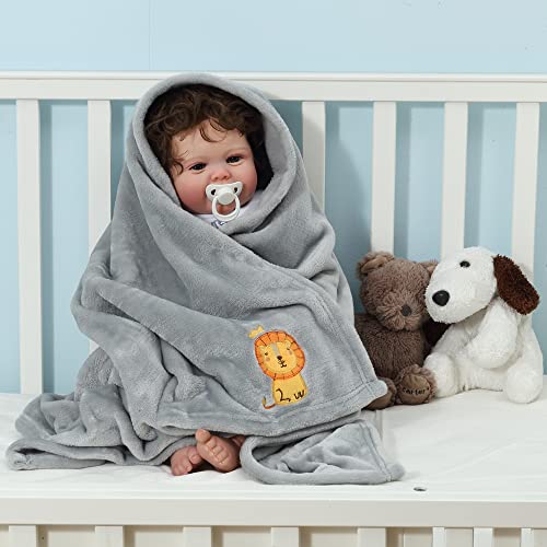 CREVENT 2-Pack 30x40 Inch Cloud and Grey Lion Baby Blankets Cozy Fluffy Swaddle Set