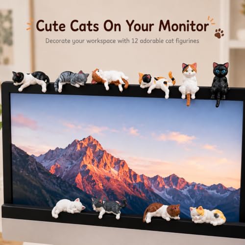 12-Piece Mini Cat Figurines - Cute Resin Desk & Monitor Decor