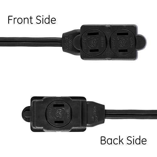 GE 9 Ft Extension Cord, 3-Outlet Power Strip with Twist-to-Close Safety, Black
