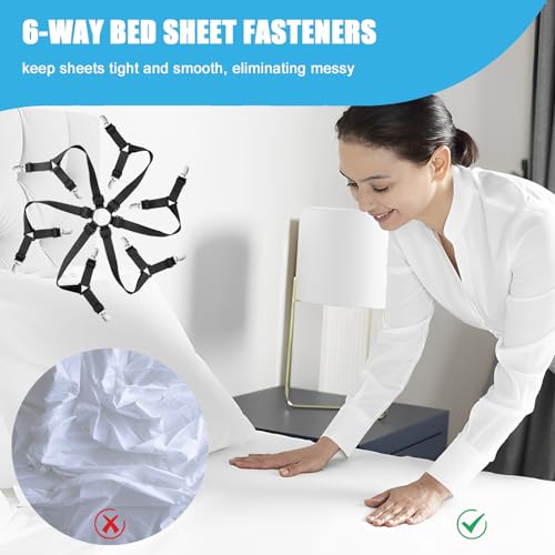 OPPKEPT Adjustable Bed Sheet Holder Straps - 6-Sided Triangle Fasteners